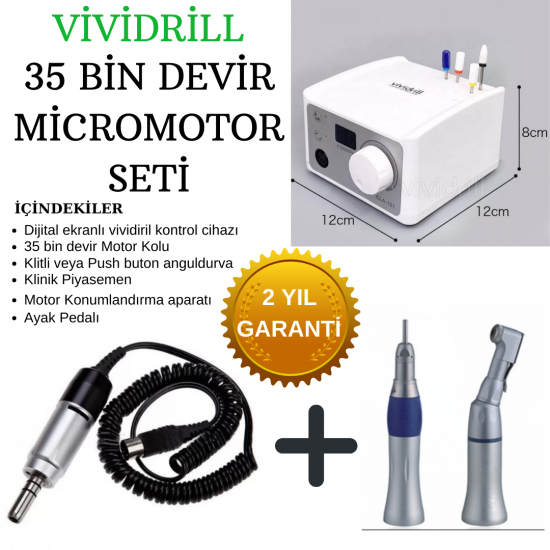 Vividril 35 bin Devir Mikromotor ( Dijital Kasa)  + Anguldurva+ Piyasemen Seti  (GARANTİLİ)